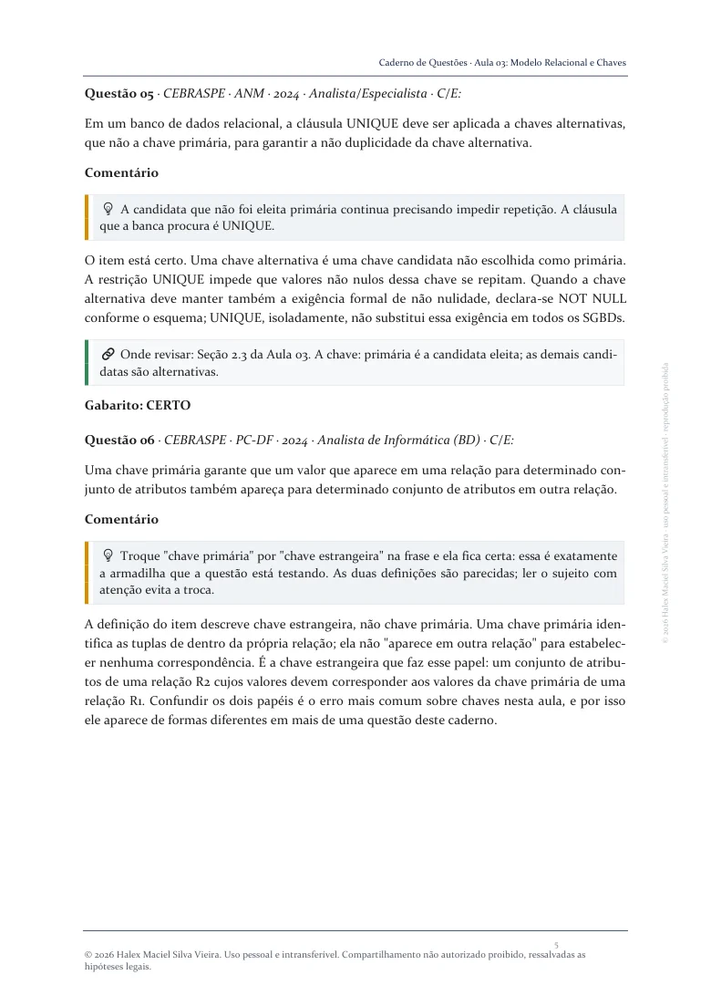 Página real do Caderno 03 de questões comentadas